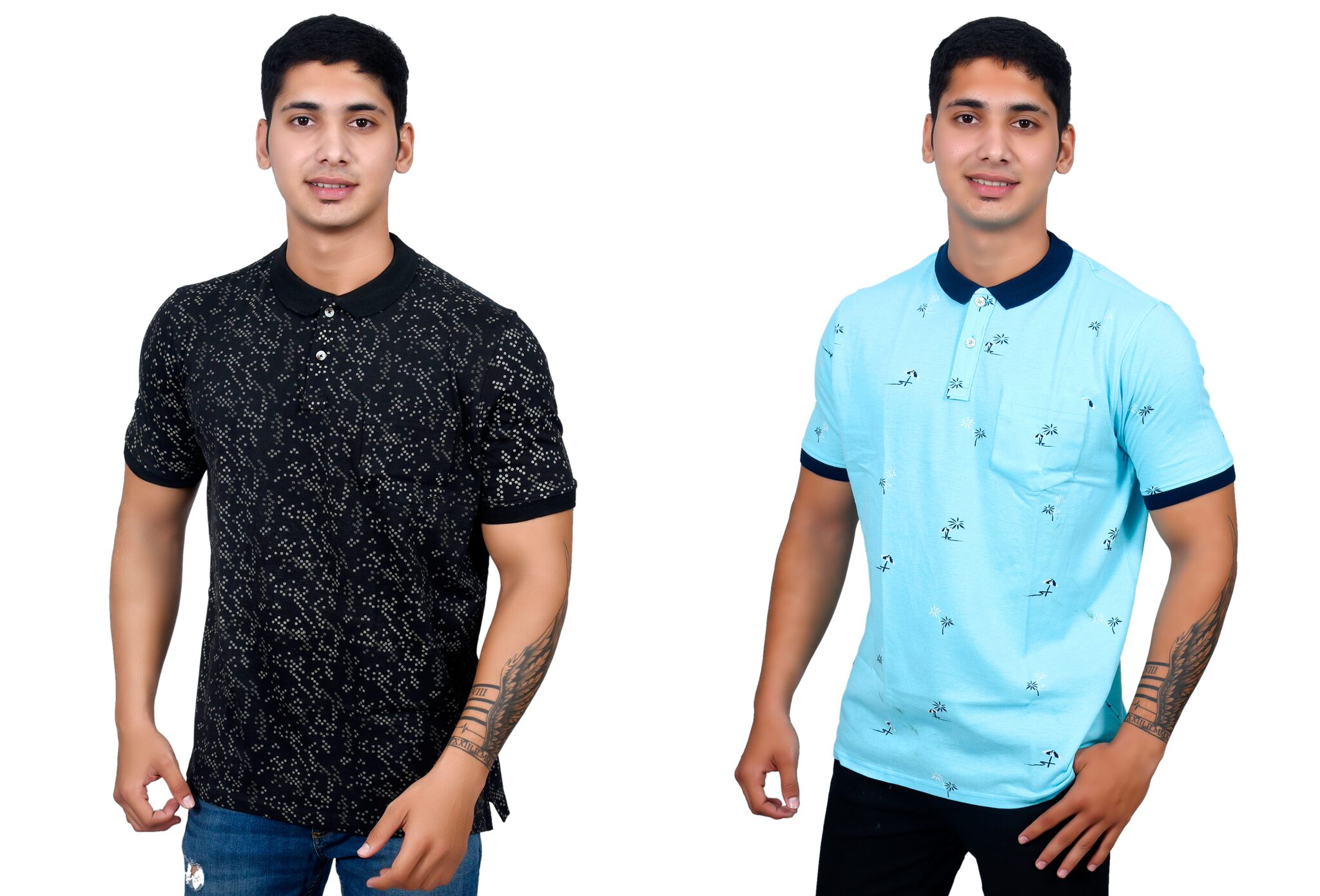 

THALASI Men Black Turquoise Regular fit Cotton Polo collar T-Shirt - Pack Of 2