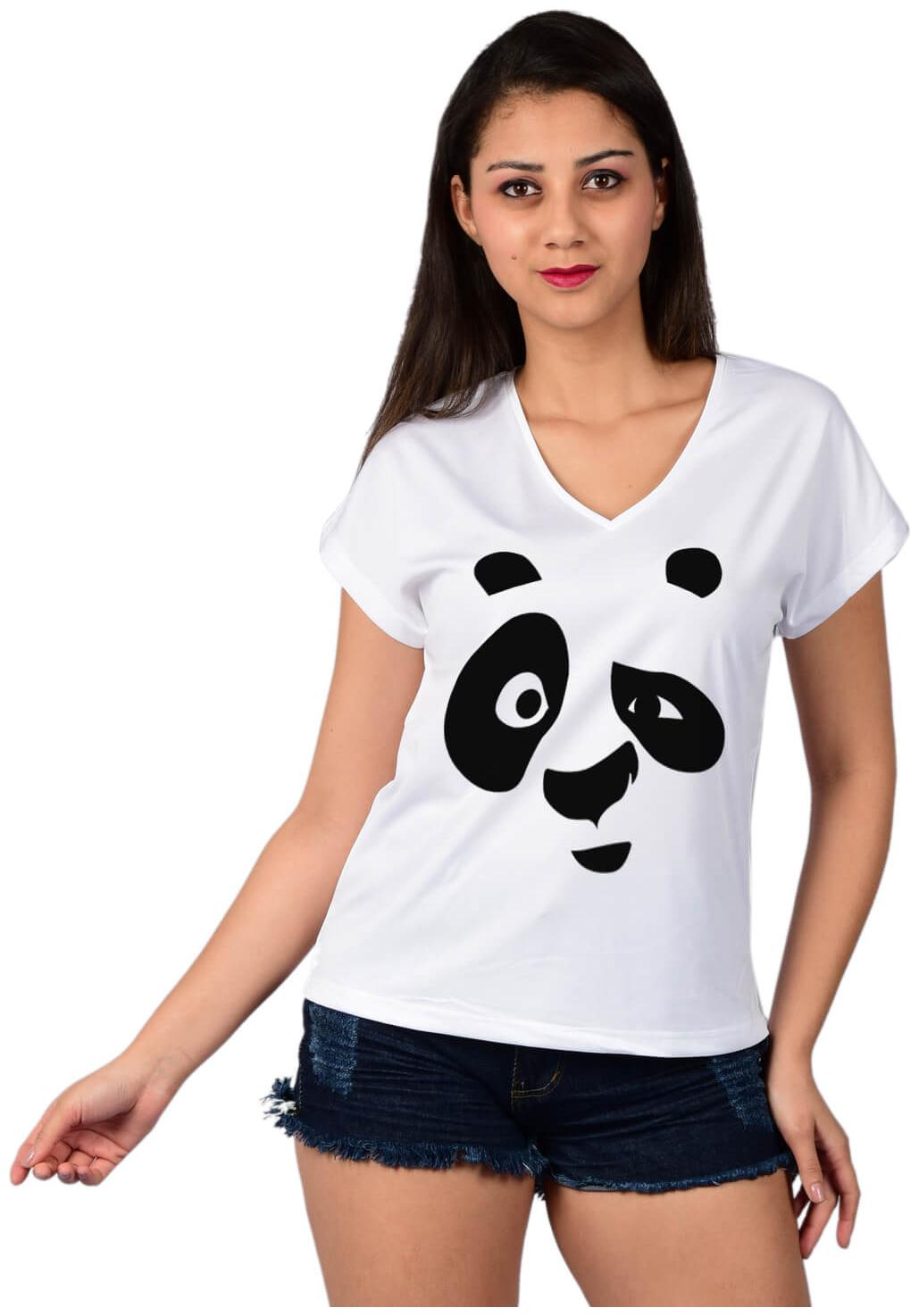

baluchi Women White Regular fit V neck Polyester Cotton T shirt