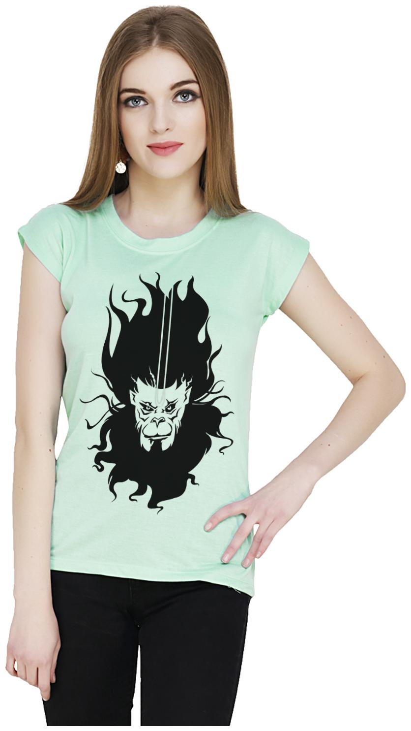 

baluchi Women Sea green Regular fit Round neck Blended T shirt