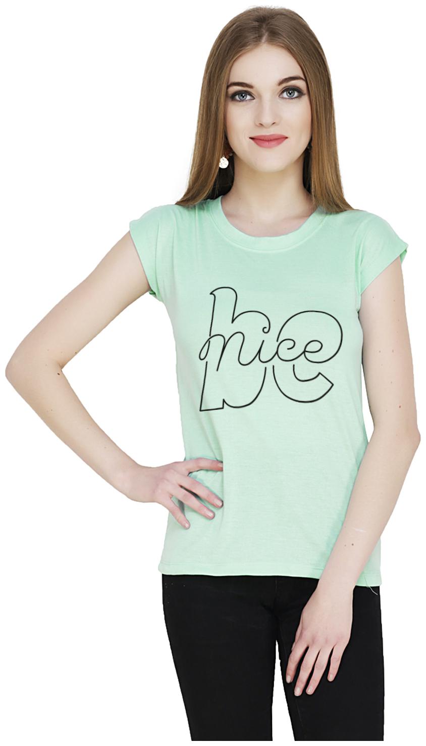 

baluchi Women Green Regular fit Round neck Blended T shirt