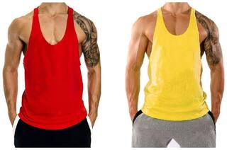 The Blazze Men's Blank Stringer Y Back Bodybuilding Gym Tank Tops Pack of 2