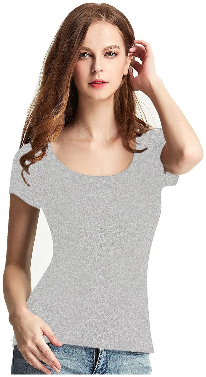 

THE BLAZZE Women Grey Regular fit Round neck Cotton T shirt