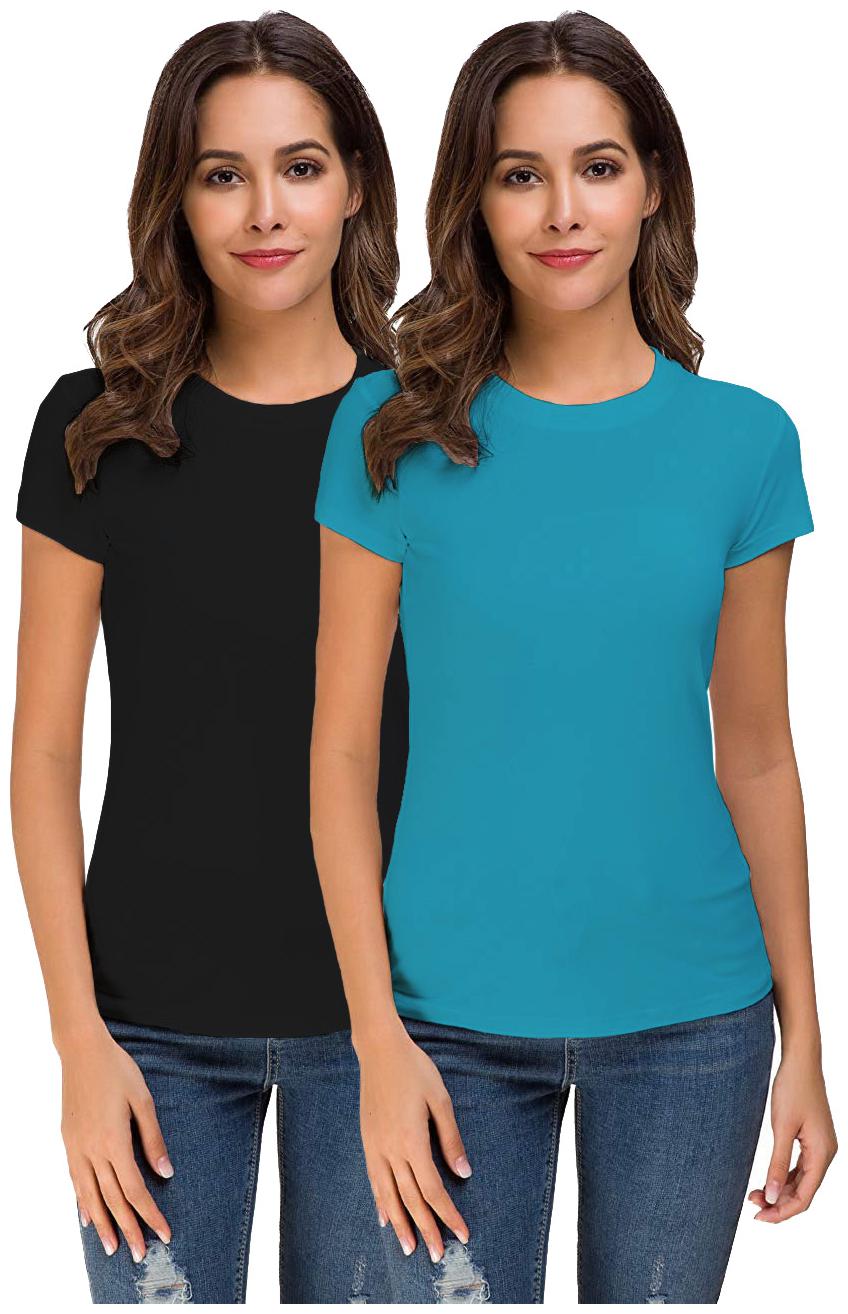 

THE BLAZZE Women Black Blue Regular fit Round neck Cotton T shirt