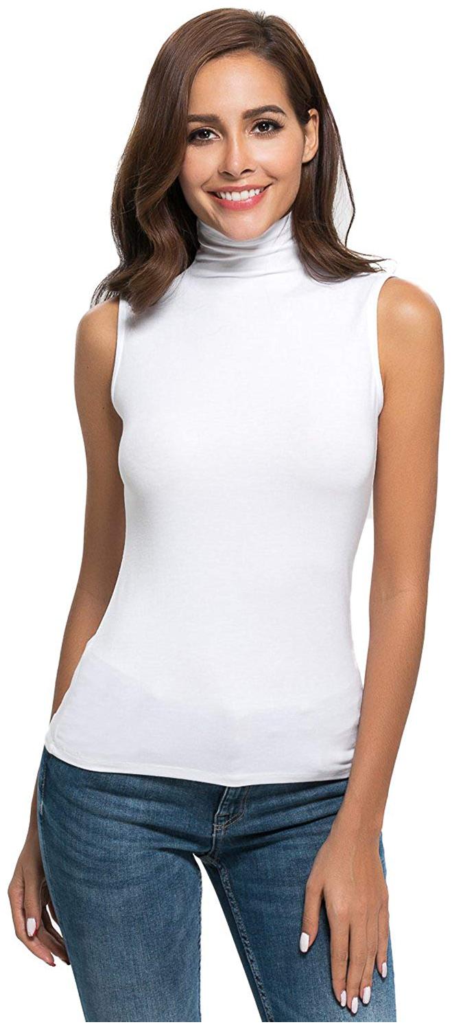 

THE BLAZZE Women White Regular fit High neck Cotton T shirt