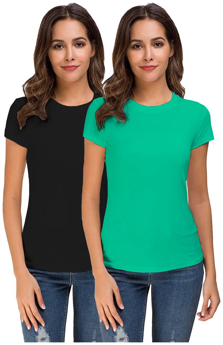 

THE BLAZZE Women Green Black Regular fit Round neck Cotton T shirt