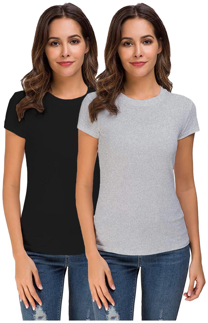 

THE BLAZZE Women Black Grey Regular fit Round neck Cotton T shirt