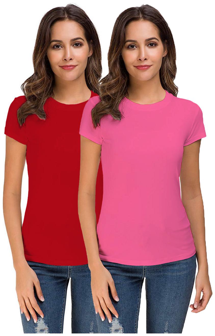 

THE BLAZZE Women Red Pink Regular fit Round neck Cotton T shirt