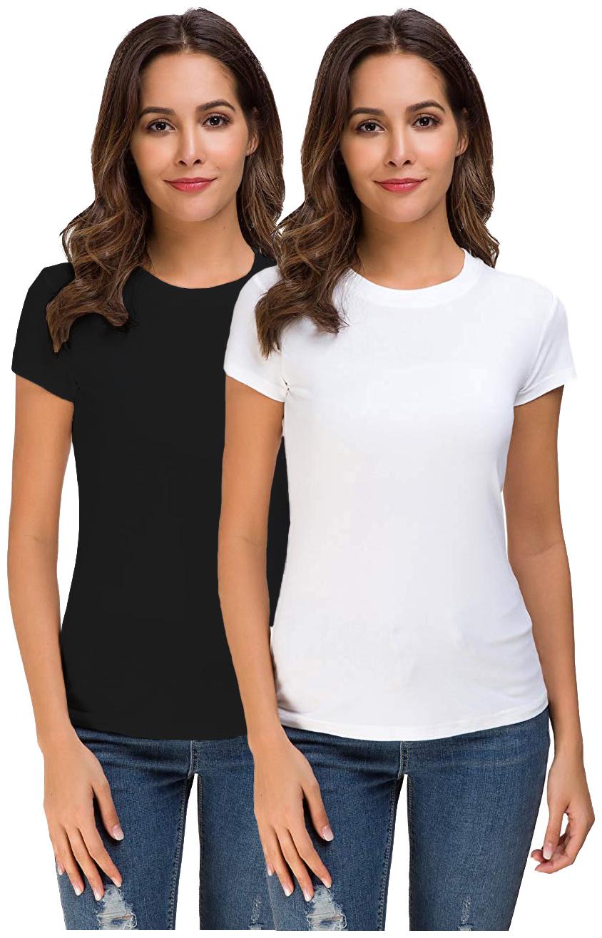 

THE BLAZZE Women Black White Regular fit Round neck Cotton T shirt