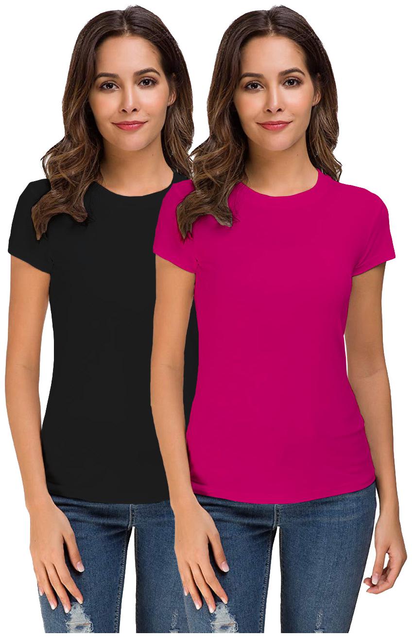 

THE BLAZZE Women Pink Black Regular fit Round neck Cotton T shirt