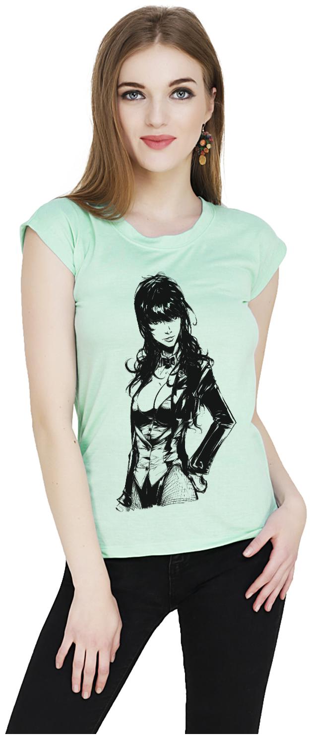 

baluchi Women Green Regular fit Round neck Cotton T shirt