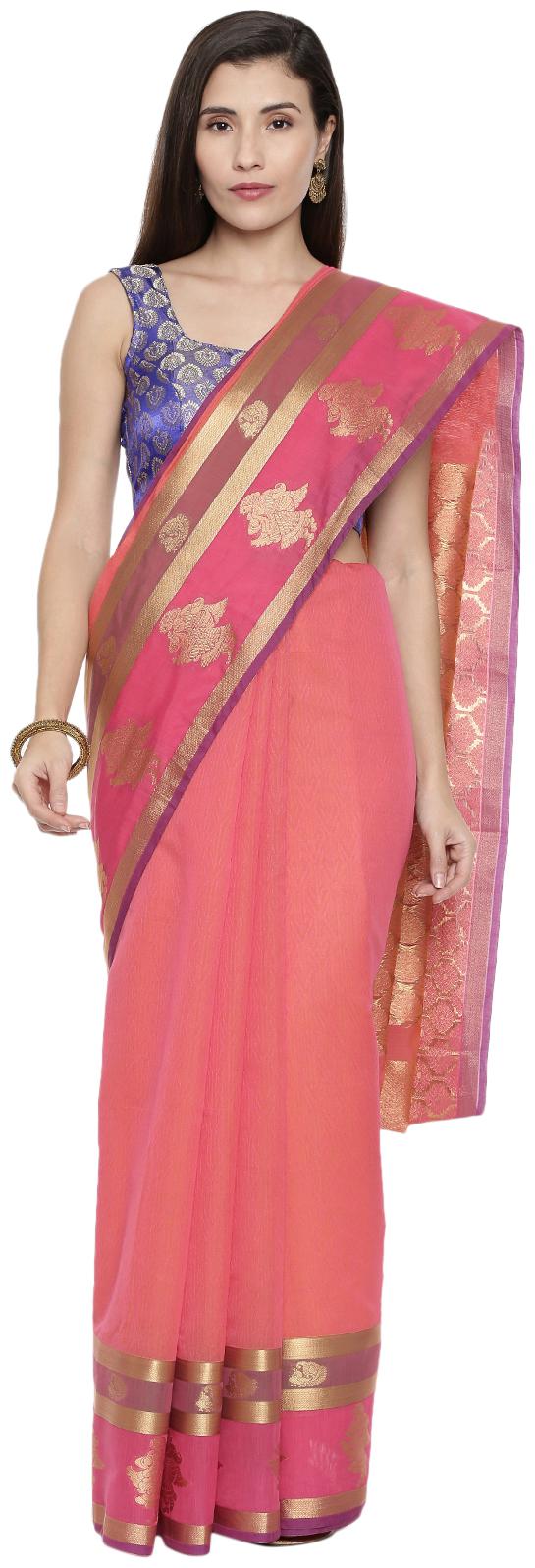 

The Chennai Silks Women Cotton Solid Saree Pink
