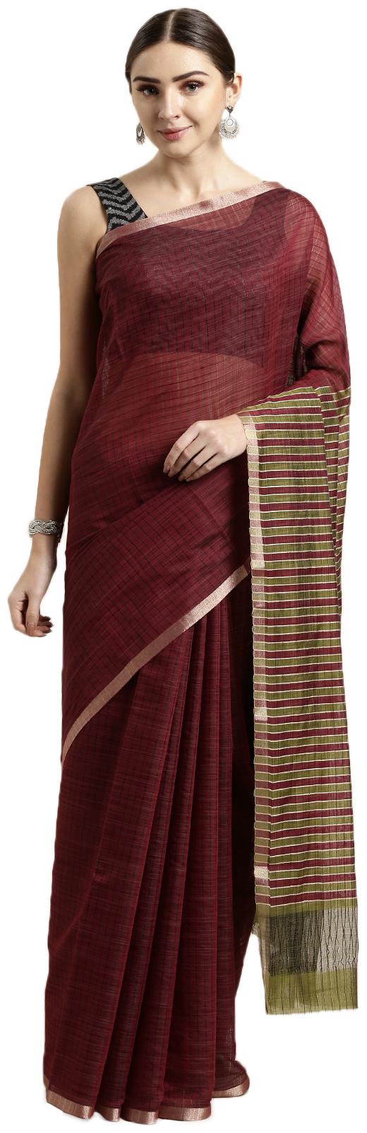 

The Chennai Silks Women Cotton Blend Maroon Regular Saree With Blouse