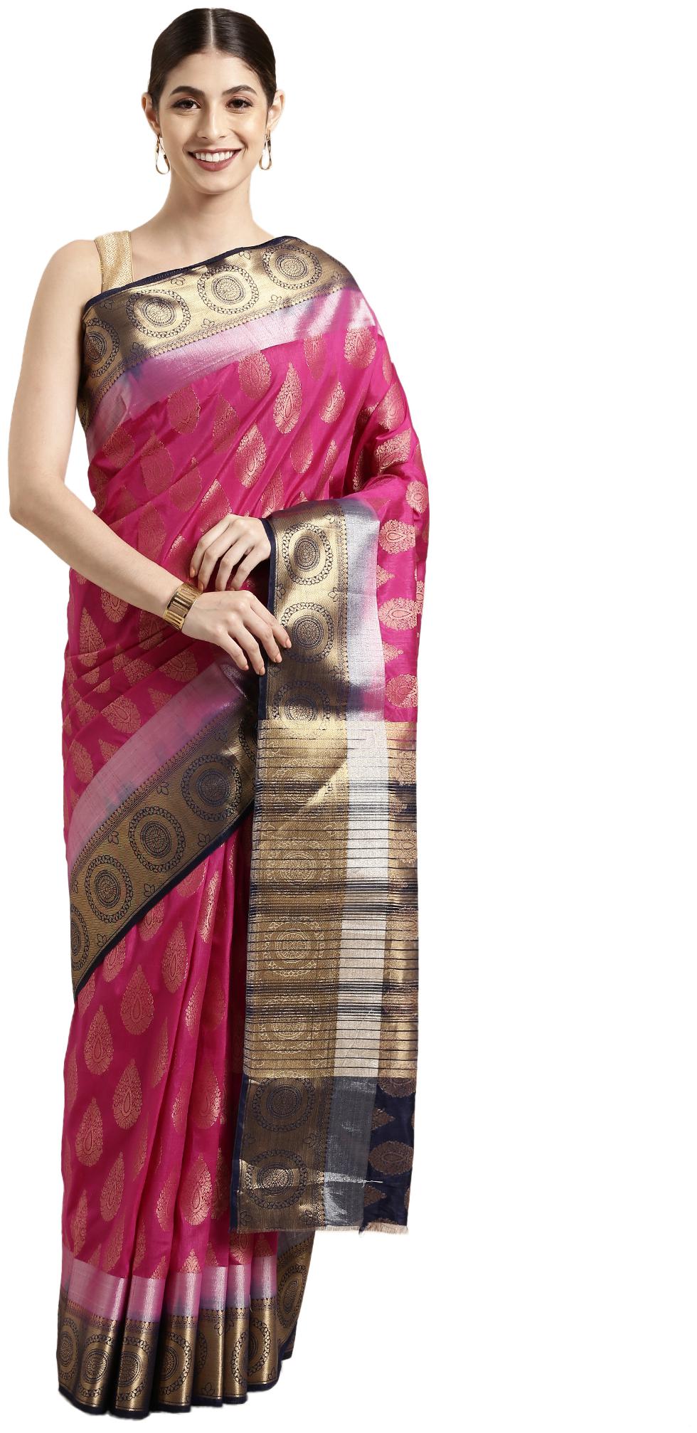 

The Chennai Silks Women Dupion Silk Pink Regular Saree With Blouse