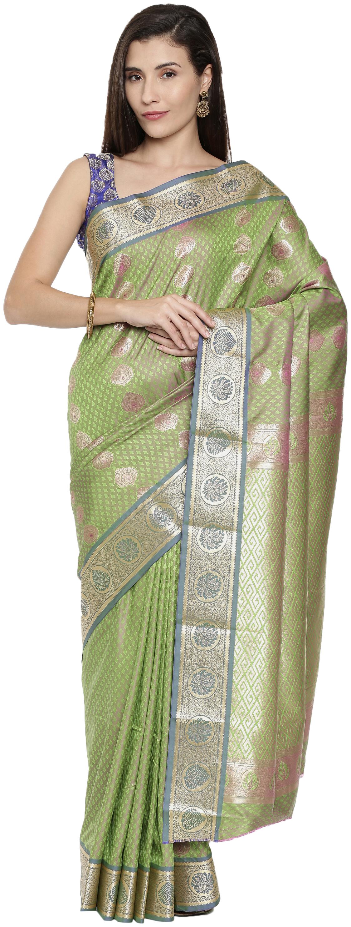 

The Chennai Silks Women Artificial Silk Green Regular Saree With Blouse