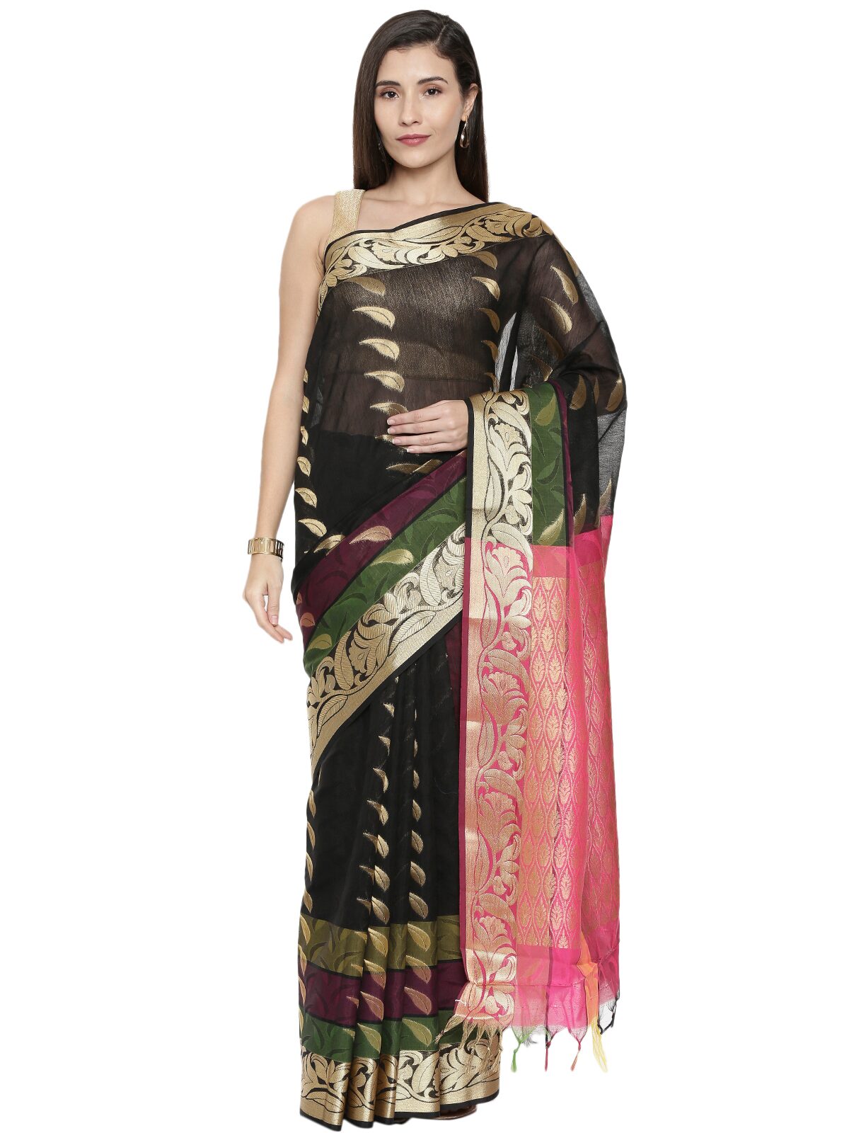 

The Chennai Silks Cotton Black Woven Regular Saree For Women