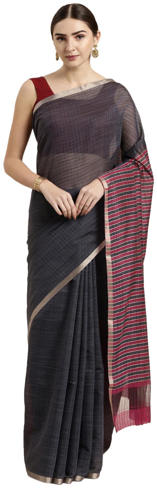 

The Chennai Silks Women Cotton Blend Grey Regular Saree With Blouse