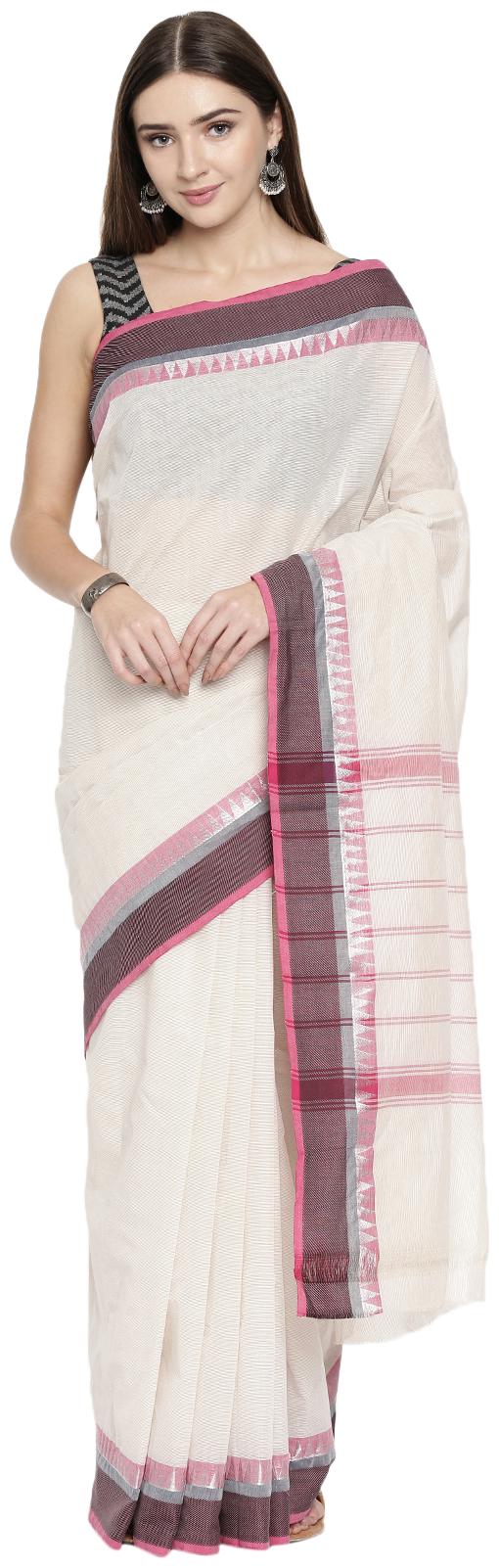 

The Chennai Silks Women Cotton White Regular Saree With Blouse
