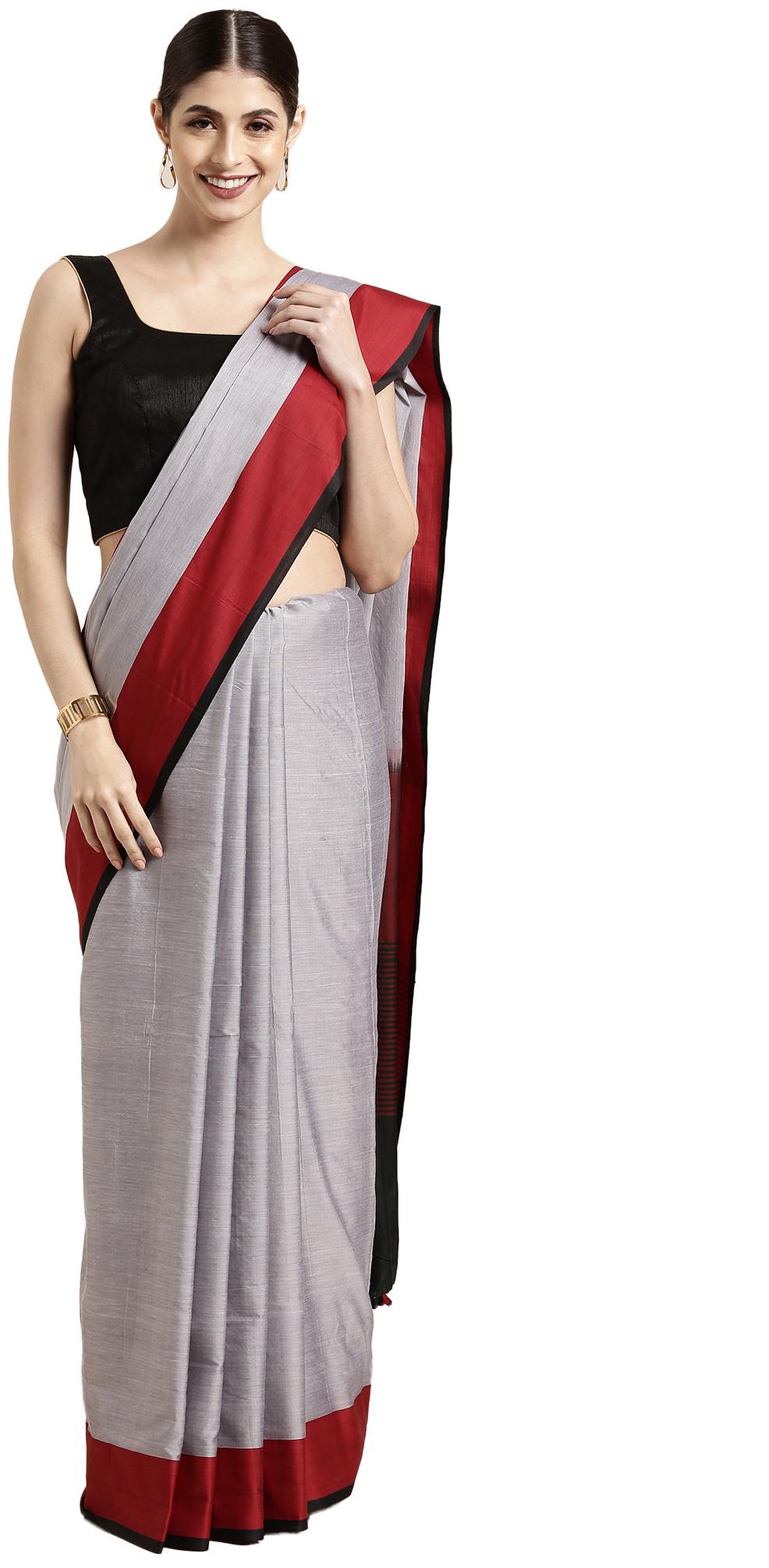 

The Chennai Silks Women Cotton Blend Grey Regular Saree With Blouse
