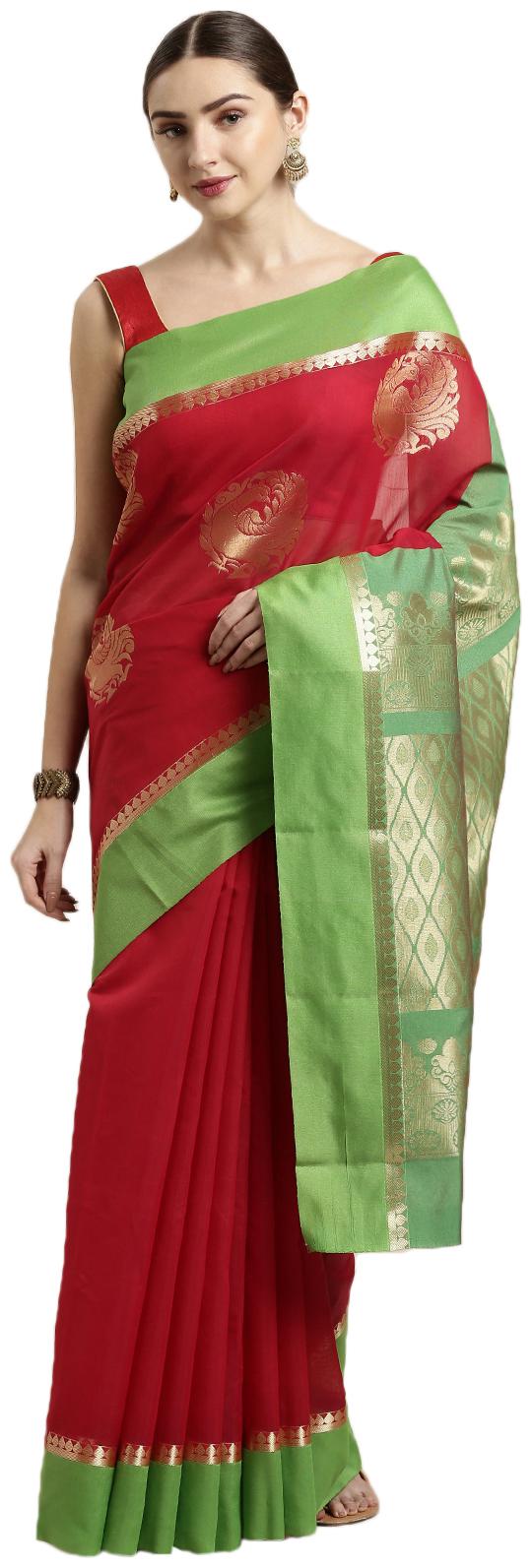 

The Chennai Silks Women Cotton Red Regular Saree With Blouse