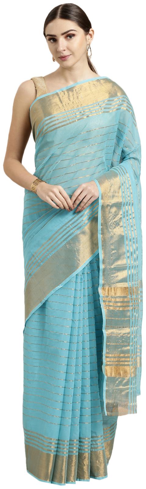 

The Chennai Silks Women Cotton Blue Regular Saree With Blouse