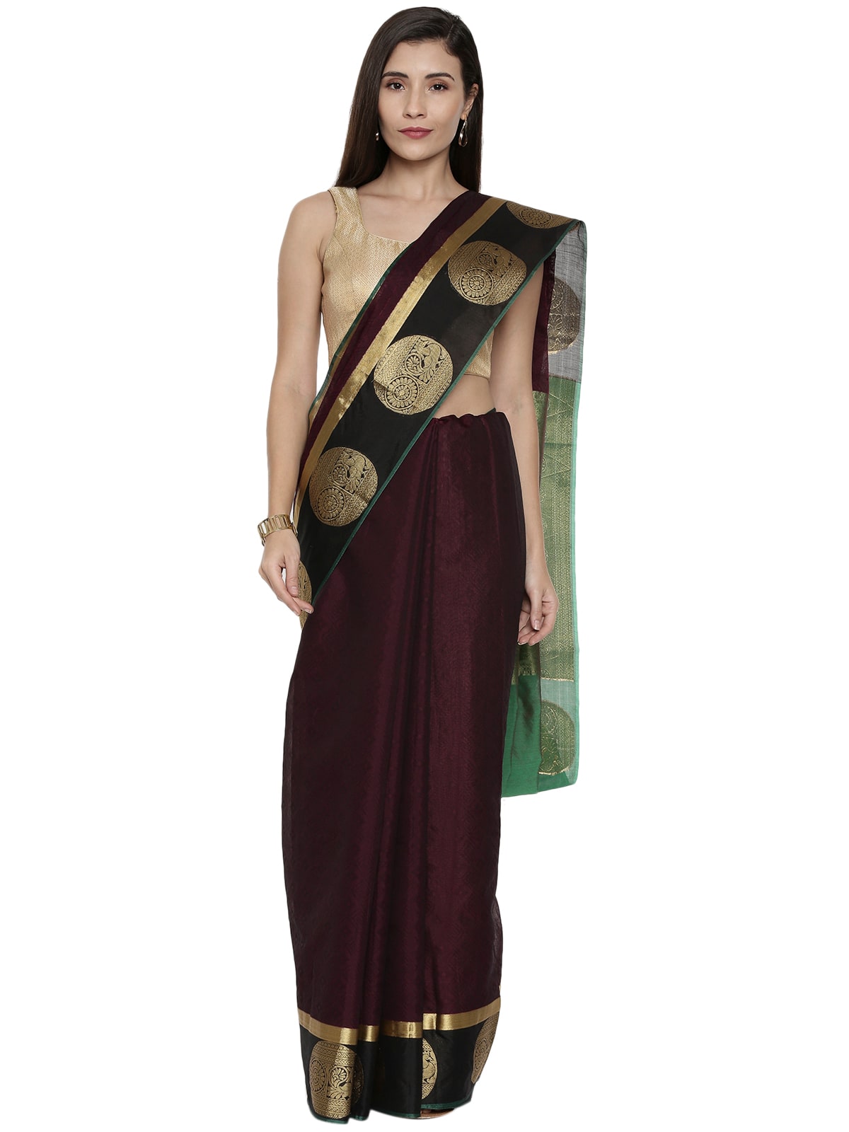 

The Chennai Silks Cotton Maroon Woven Regular Saree For Women