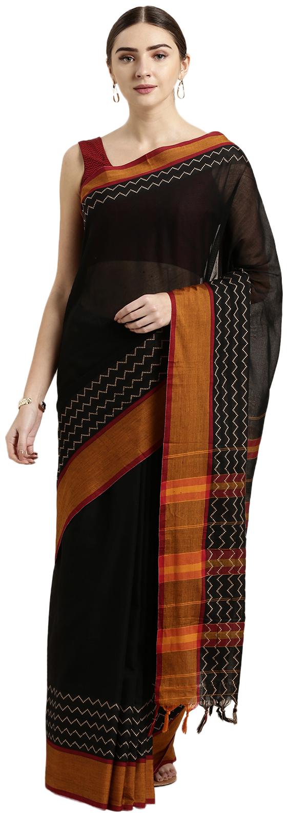 

The Chennai Silks Women Cotton Blend Black Regular Saree With Blouse
