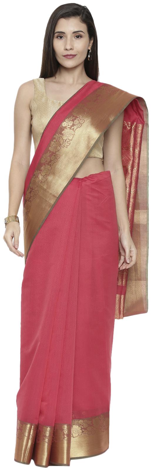 

The Chennai Silks Women Cotton Solid Saree Pink