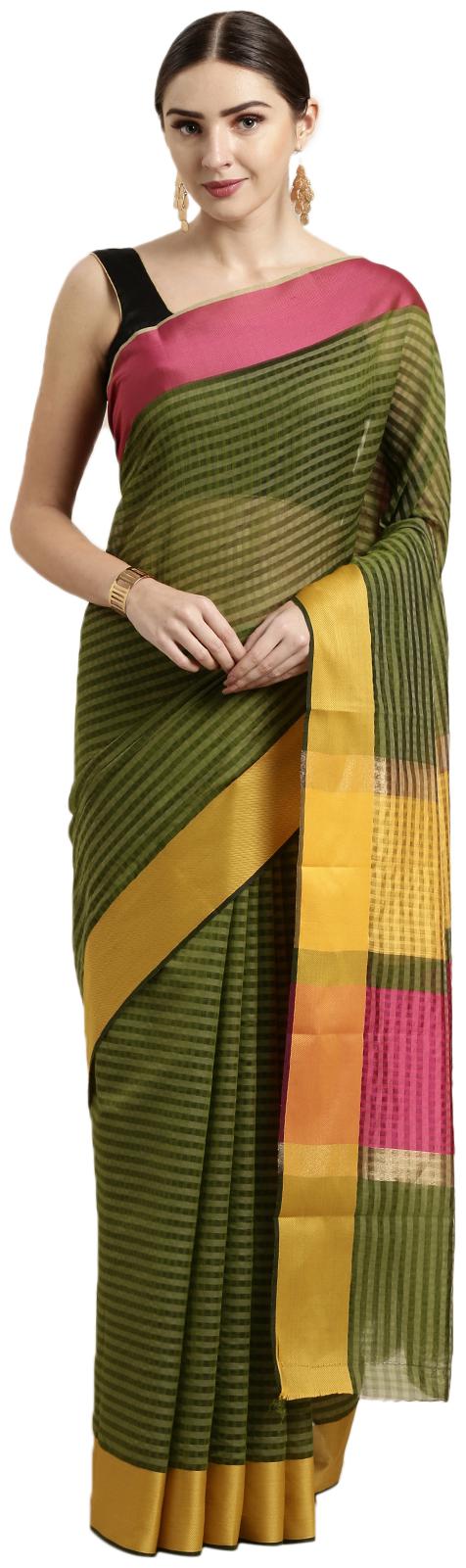 

The Chennai Silks Women Cotton Blend Green Regular Saree With Blouse