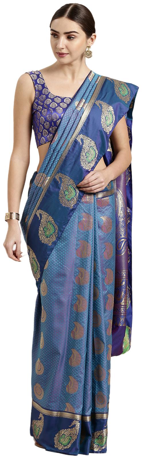 

The Chennai Silks Women Artificial Silk Blue Regular Saree With Blouse