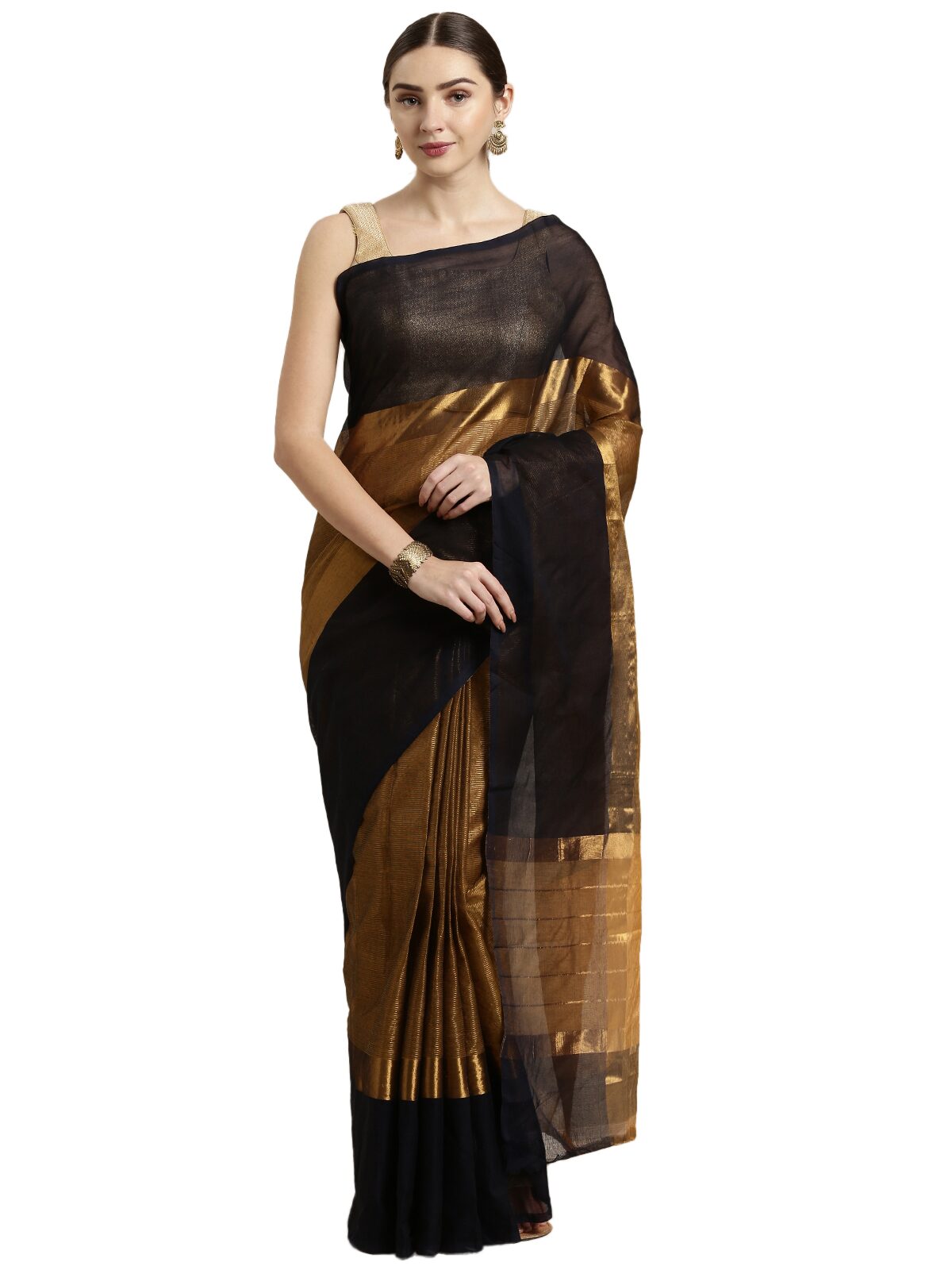 

The Chennai Silks Cotton Gold Striped Regular Saree For Women