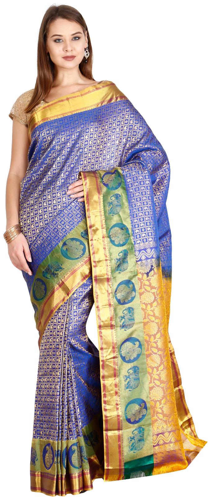 

The Chennai Silks Blue Woven Kanchipuram Silk Regular Saree With Blouse With blouse