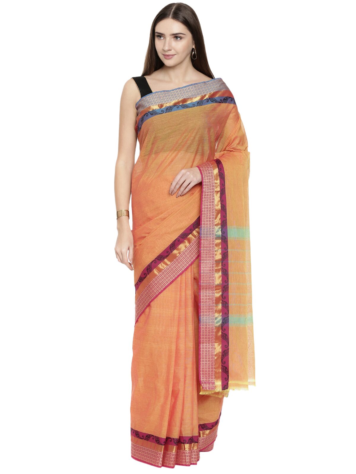 

The Chennai Silks Cotton Orange Woven Regular Saree For Women