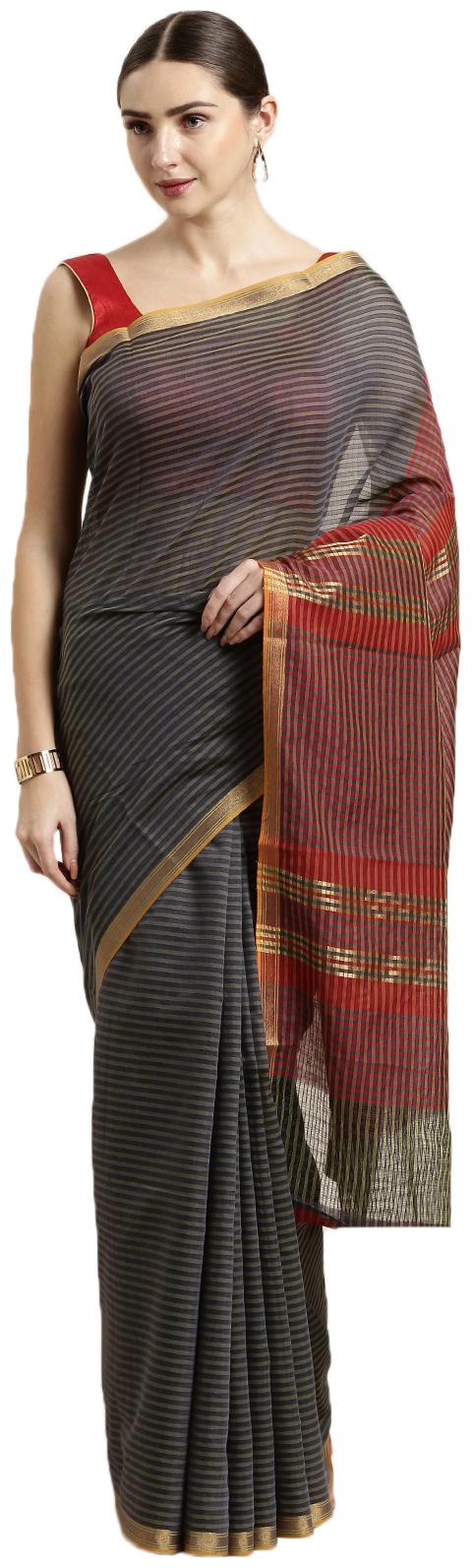 

The Chennai Silks Women Cotton Blend Grey Regular Saree With Blouse