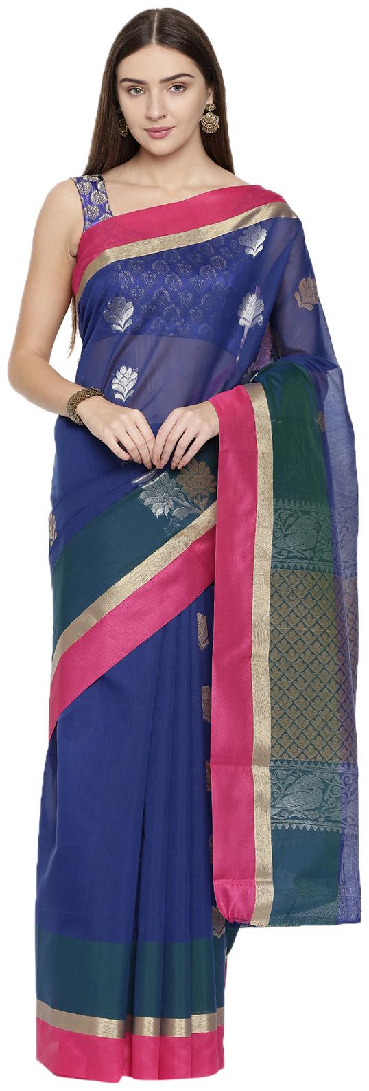 

The Chennai Silks Women Cotton Blue Regular Saree With Blouse