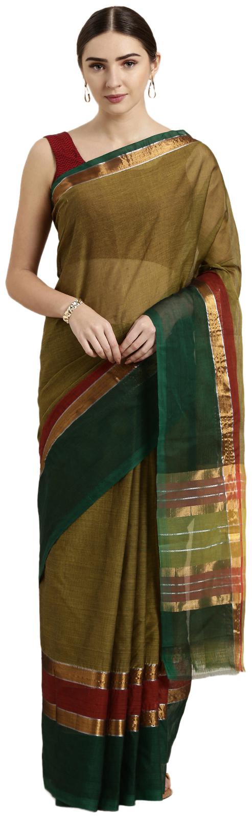 

The Chennai Silks Women Cotton Green Regular Saree With Blouse