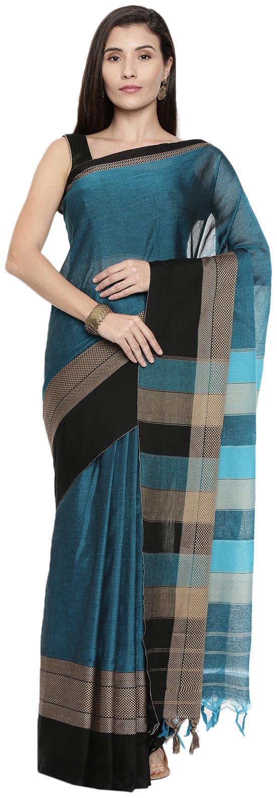 

The Chennai Silks Women Cotton Blend Blue Regular Saree With Blouse