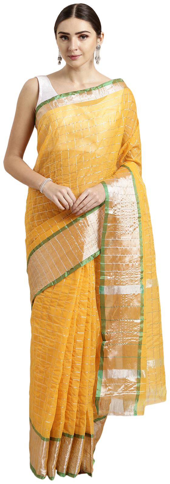

The Chennai Silks Women Cotton Yellow Regular Saree With Blouse