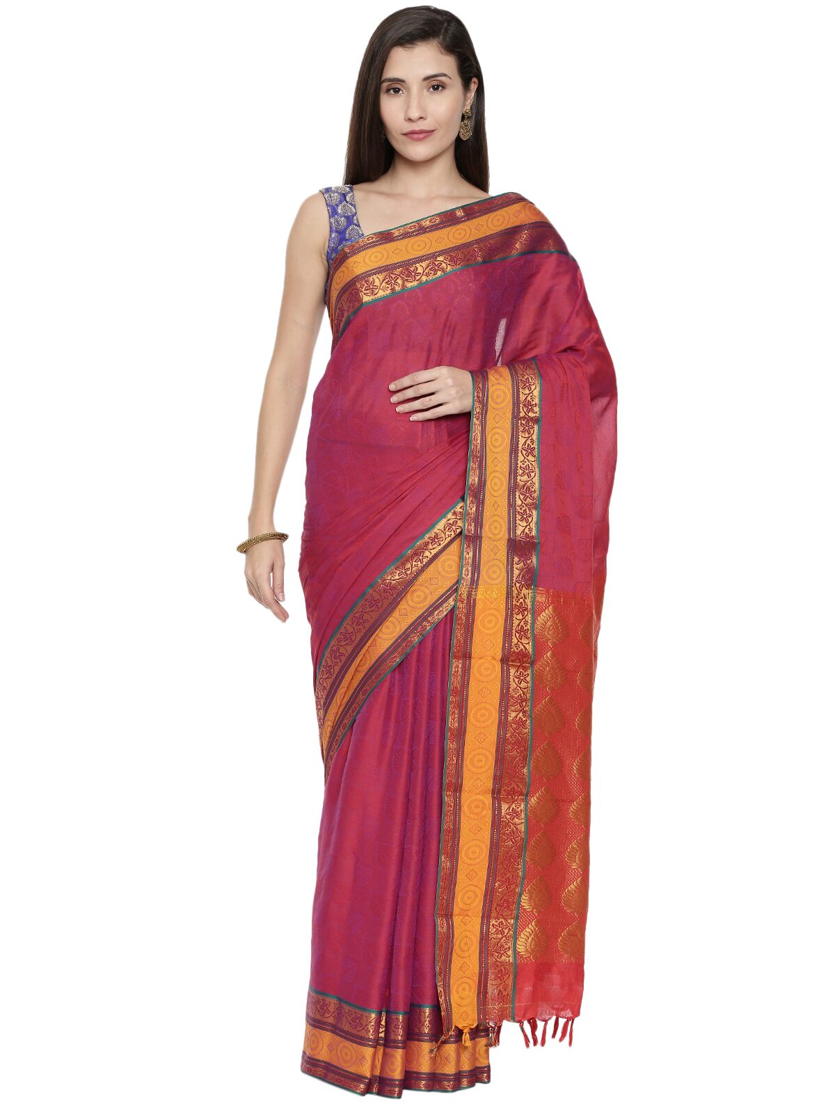 

The Chennai Silks Cotton Blend Pink Woven Regular Saree For Women
