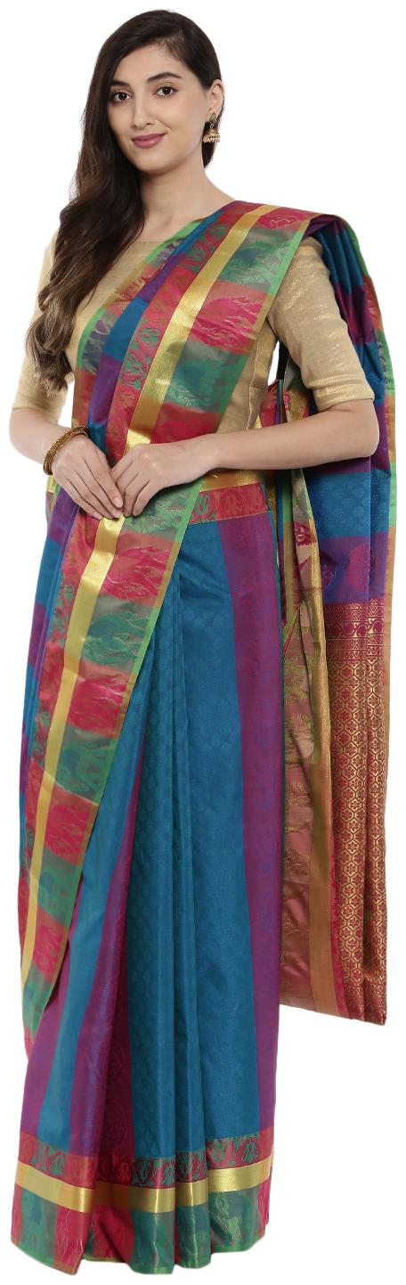 

The Chennai Silks Traditional Kanjivaram Silk Saree Green Orange