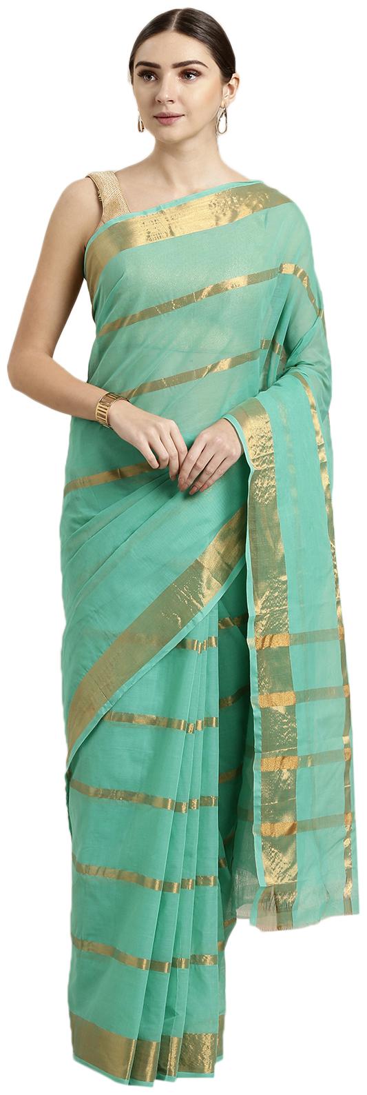 

The Chennai Silks Women Cotton Green Regular Saree With Blouse