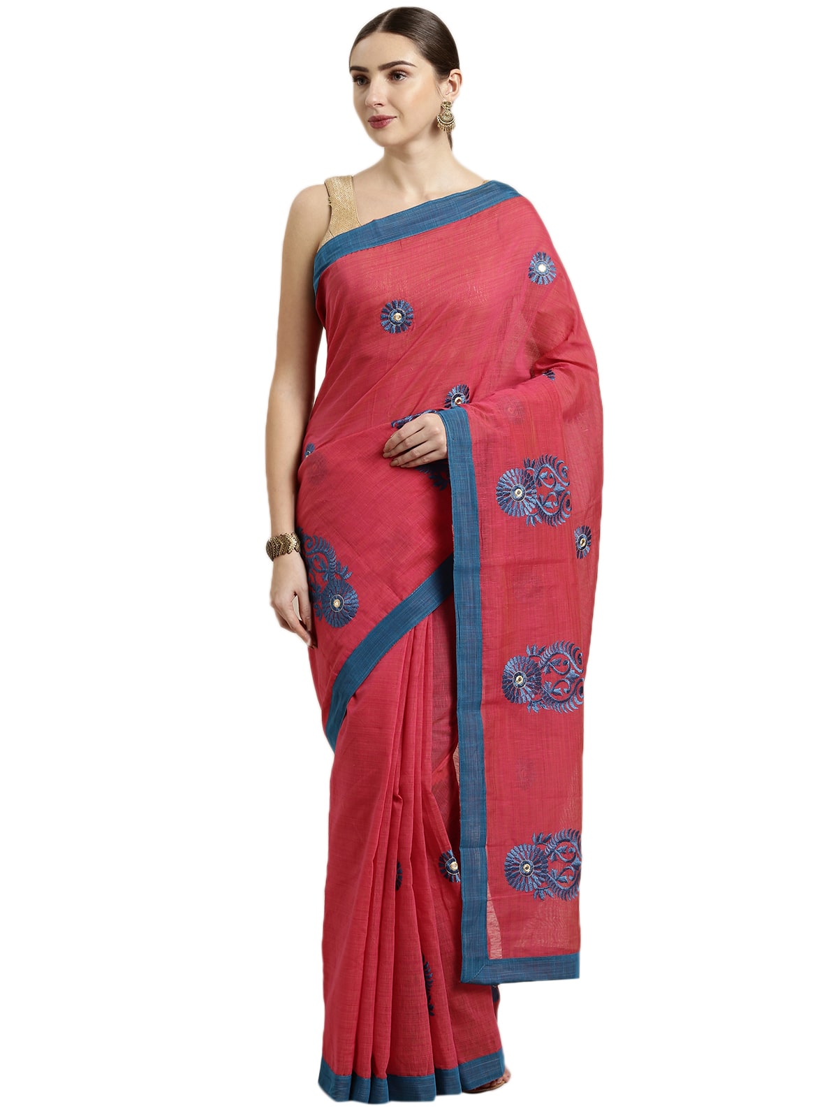 

The Chennai Silks Cotton Blend Pink Embroidered Regular Saree For Women