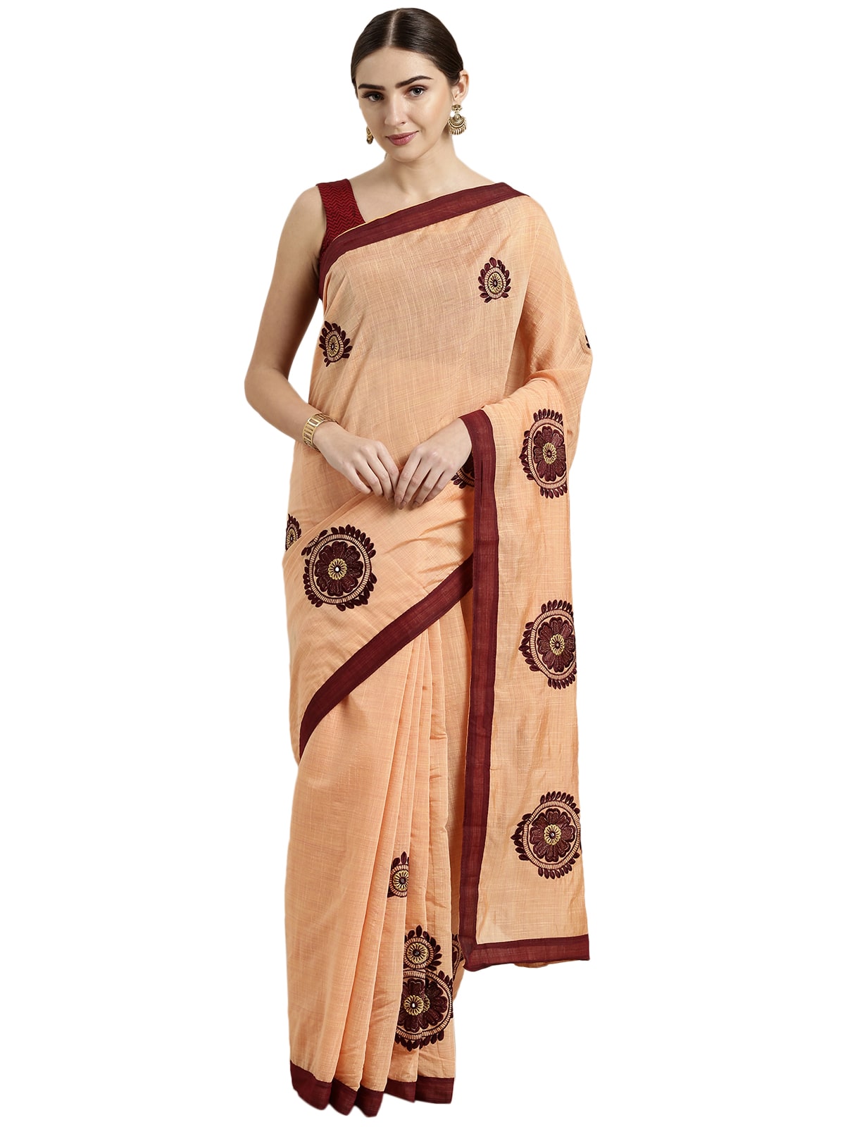 

The Chennai Silks Cotton Blend Orange Embroidered Regular Saree For Women