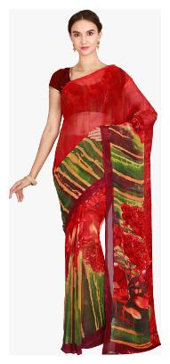 

The Chennai Silks - Beautiful Grace Printed Georgette Saree - Pompeian Red - (CCOPSY7397)