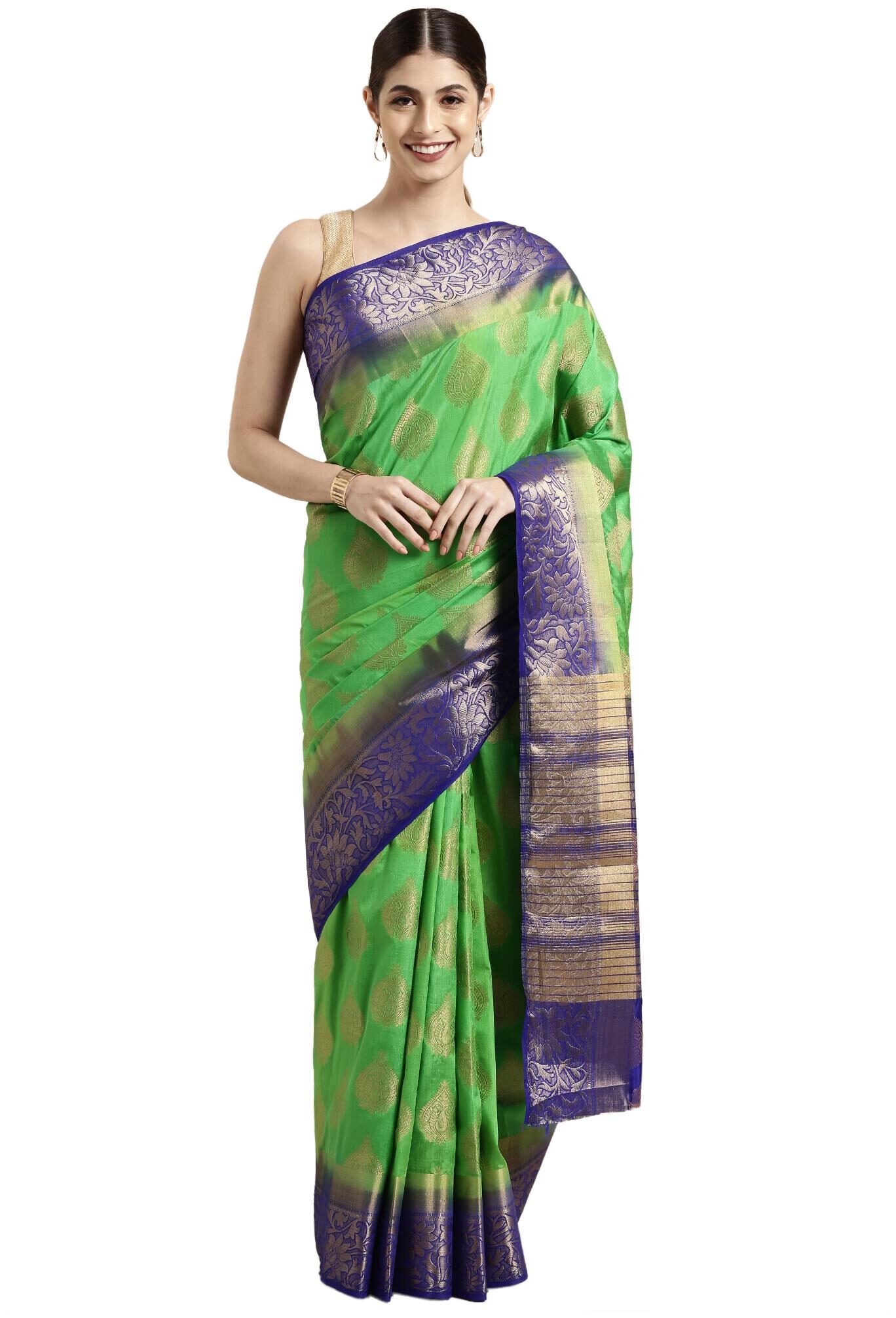

The Chennai Silks Women Dupion Silk Green Regular Saree With Blouse