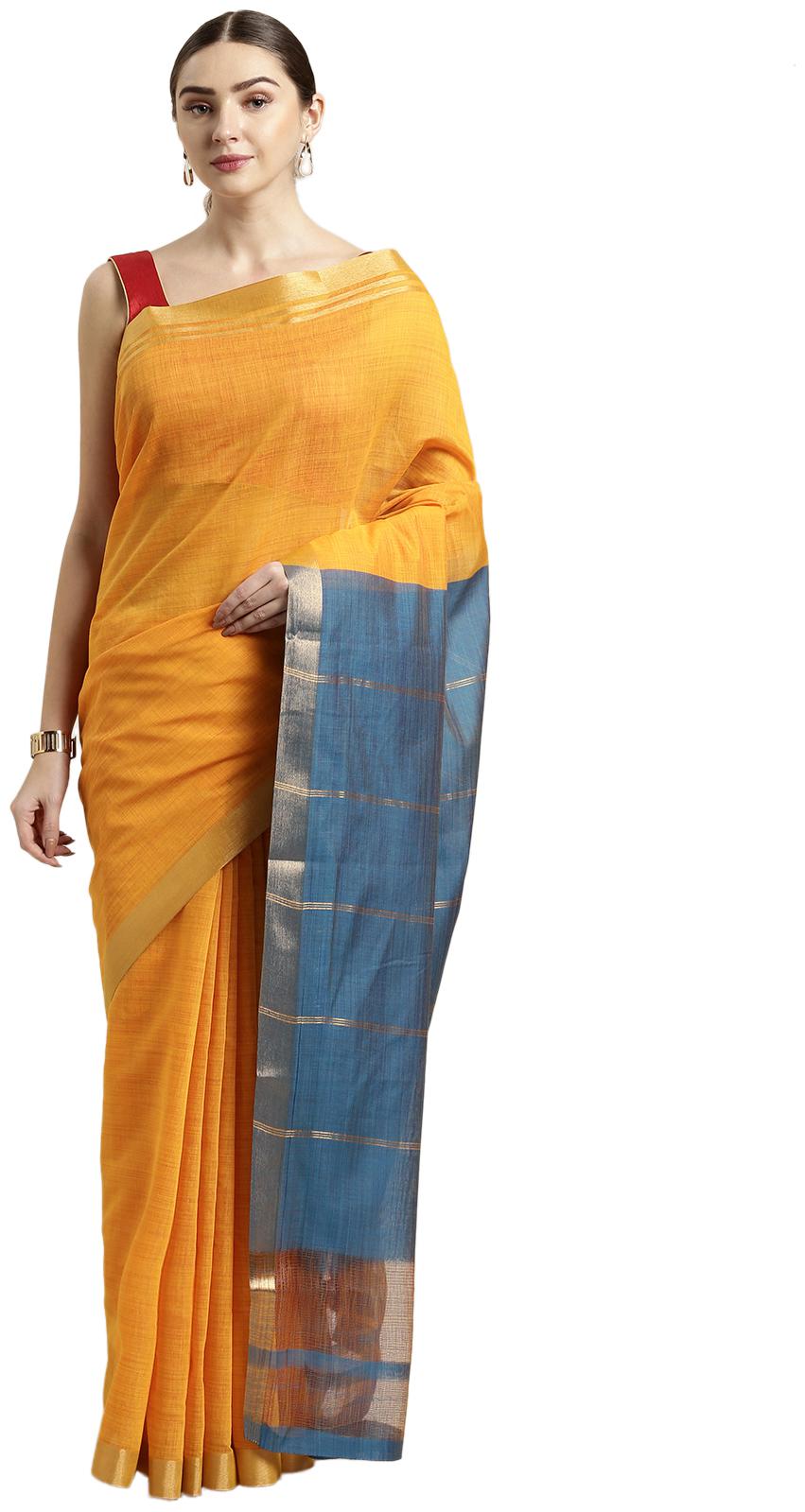 

The Chennai Silks Women Cotton Blend Solid Saree Yellow