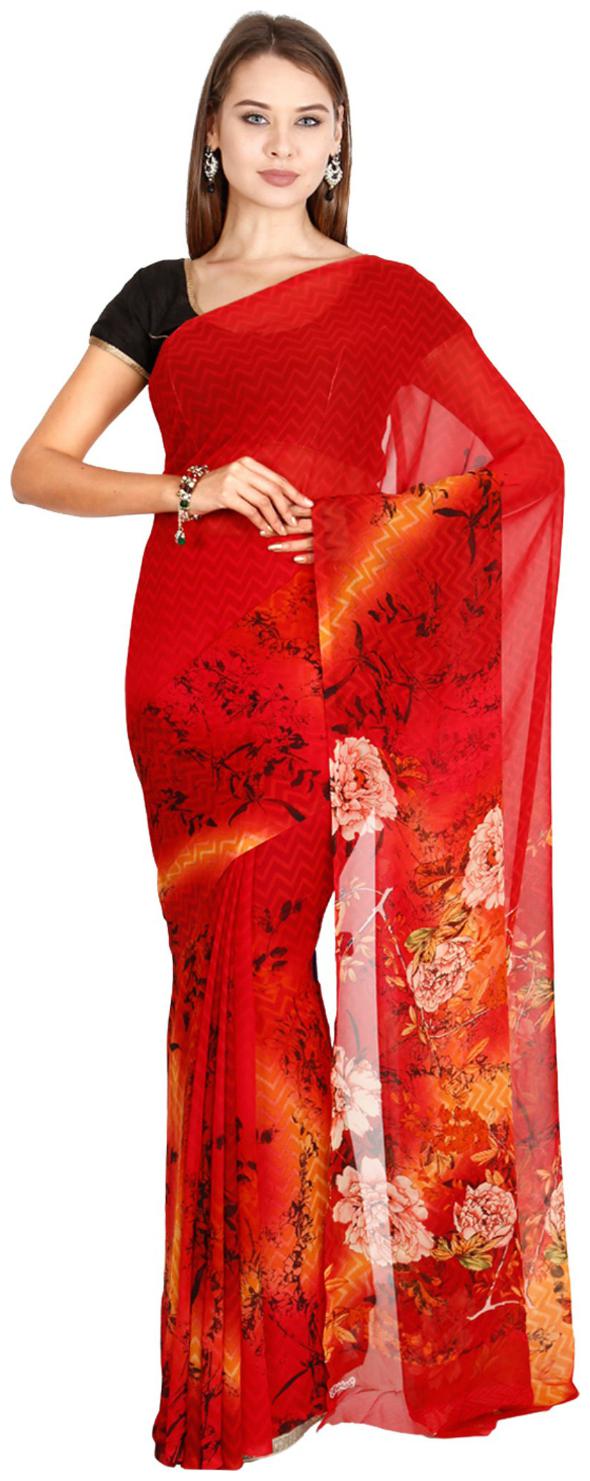

The Chennai Silks - Faux Georgette Saree - Salsa Red - (CCMYSY7032)