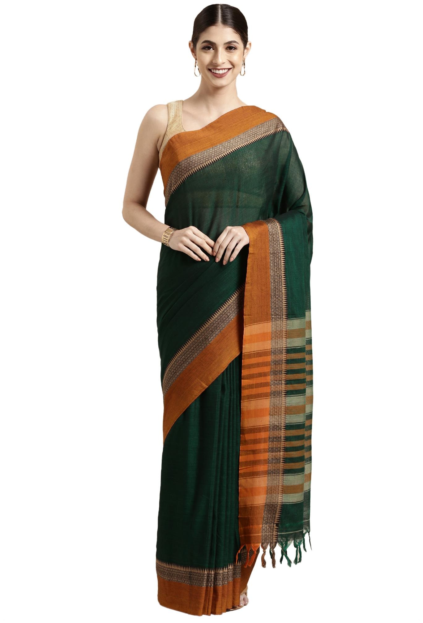 

The Chennai Silks Women Cotton Blend Green Regular Saree With Blouse