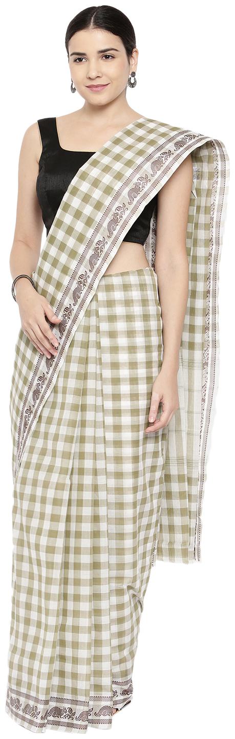 

The Chennai Silks - Handloom Chettinad Cotton Saree - Green Off-white - (CCMYSC10456)