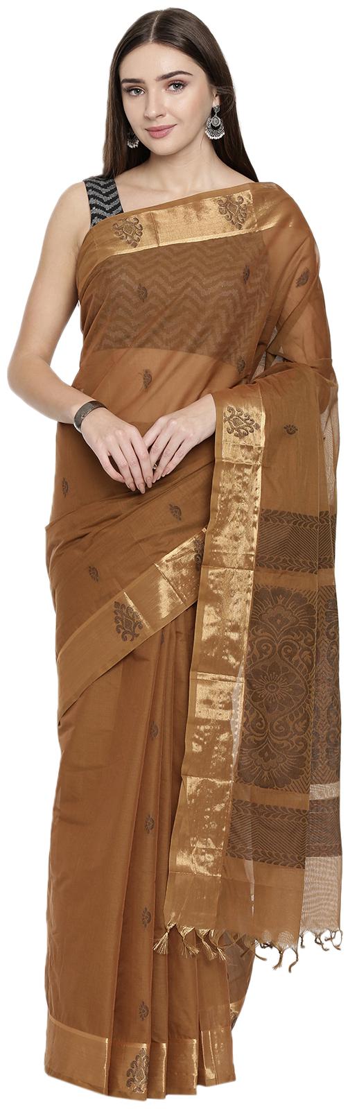 

The Chennai Silks Women Cotton Printed Saree Brown