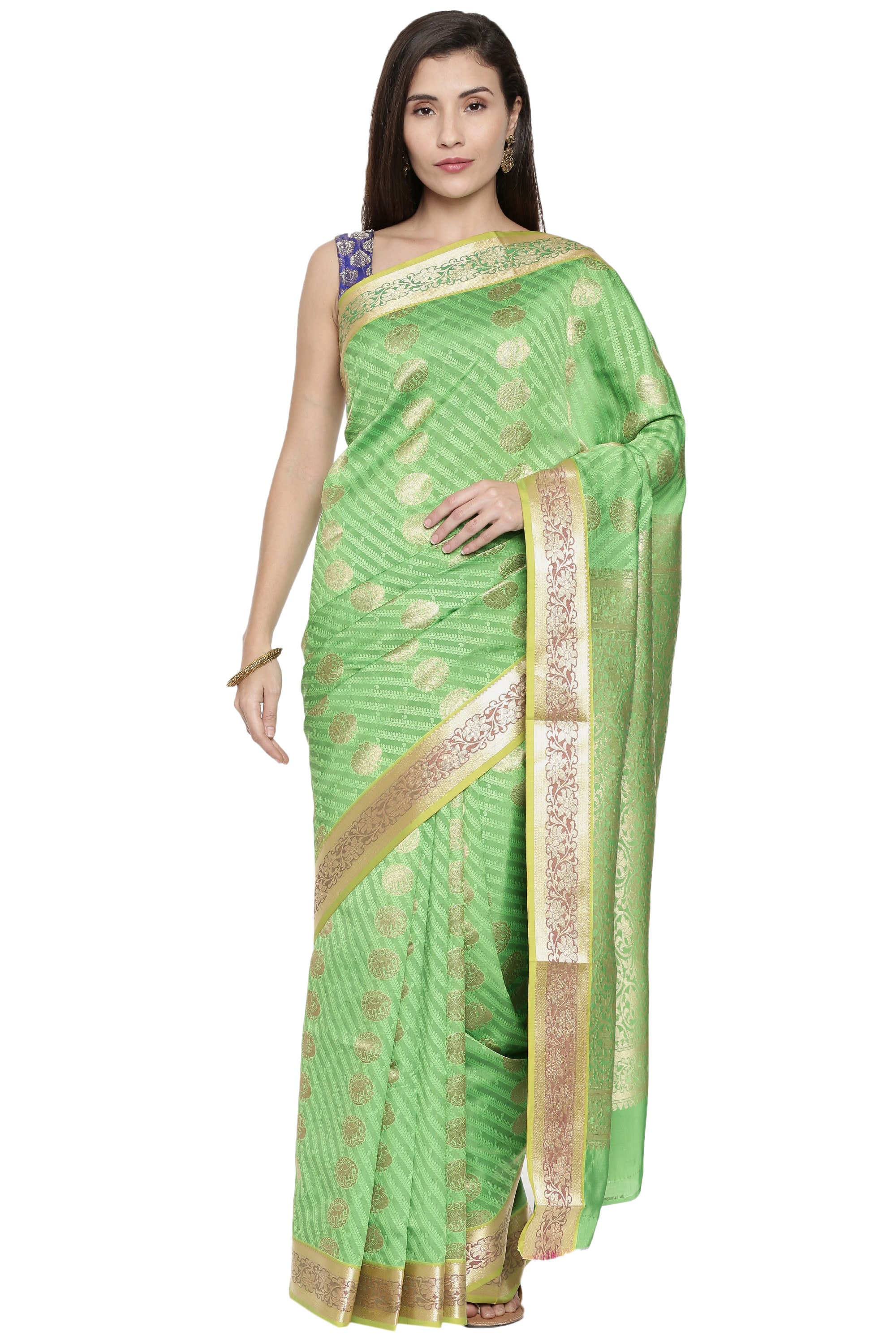 

The Chennai Silks Artificial Silk Green Woven Regular Saree For Women